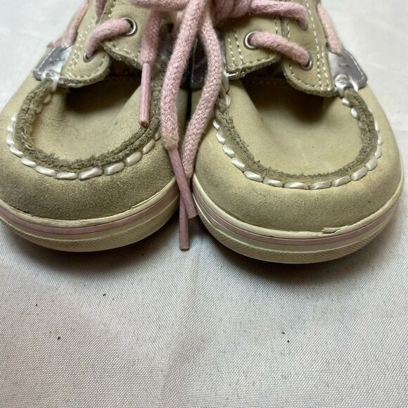 Sperry Top Sider Intrepid Crib Lace Up Leather Shoes Baby & Walker 4 Tan/Pink - Picture 6 of 7